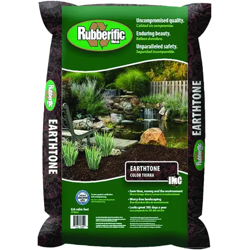 Earthtone Rubber Mulch, Shredded, Dark Brown/Earthtone, 0.8 cu-ft Bag - pack of 80