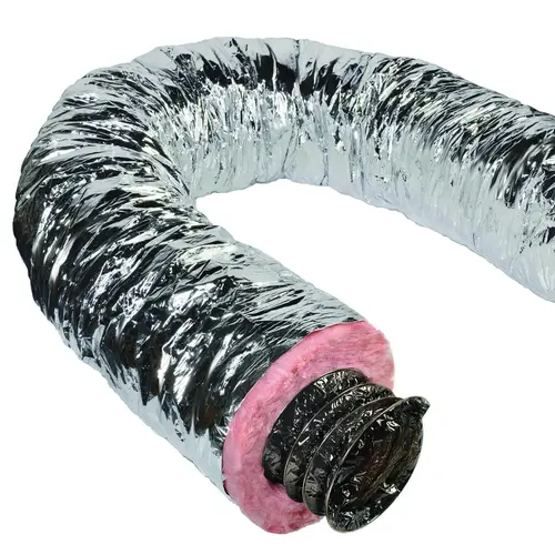 Insulated Flexible Duct, 10 in, 25 ft L, Fiberglass, Silver Insulated Flexible Duct, 10 in, 25 ft L, Fiberglass, Silver