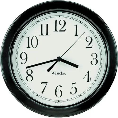 Clock, Round, Black Frame, Plastic Clock Face, Analog