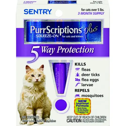 PurrScriptions Plus Flea and Tick Squeeze-On, Liquid, Mild Acetate, 3 Count Clear/Light Yellow