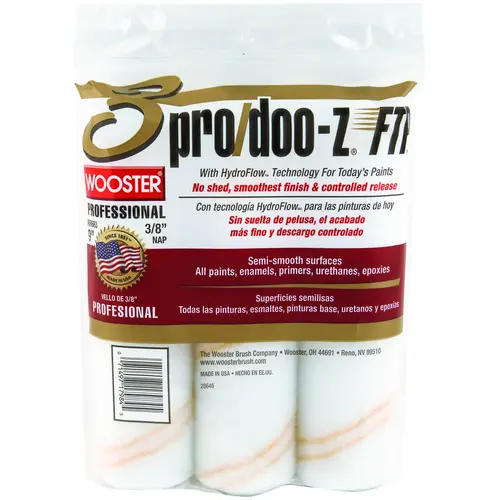 Paint Roller Cover, 3/8 in Thick Nap, 9 in L, Woven Fabric Cover, White - pack of 3 Paint Roller Cover, 3/8 in Thick Nap, 9 in L, Woven Fabric Cover, White - pack of 3