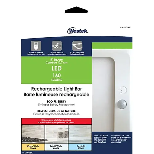 Rechargeable Bar Light, 1.5 W, LED Lamp, 155, 160 Lumens, 3000, 4000, 5000 K Color Temp White Rechargeable Bar Light, 1.5 W, LED Lamp, 155, 160 Lumens, 3000, 4000, 5000 K Color Temp White