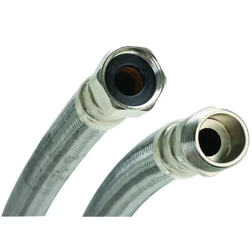 High-Flexible Water Heater Connector, 3/4 in, MIP x FIP, Stainless Steel, Nickel, 18 in L