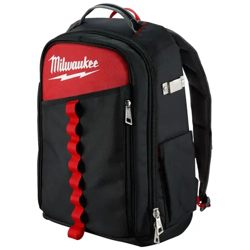 Backpack, 11.8 in W, 7.87 in D, 19.6 in H, 22-Pocket, Black/Red Backpack, 11.8 in W, 7.87 in D, 19.6 in H, 22-Pocket, Black/Red