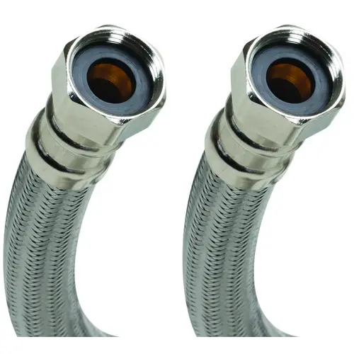 High-Flexible Water Heater Connector, 3/4 in, FIP, Stainless Steel, Nickel, 12 in L