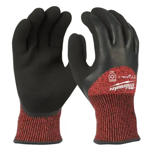 Winter Dipped Gloves, Men's, L, 7.53 to 7.73 in L, Elastic Knit Cuff, Latex Palm, Black/Red Pair Winter Dipped Gloves, Men's, L, 7.53 to 7.73 in L, Elastic Knit Cuff, Latex Palm, Black/Red Pair