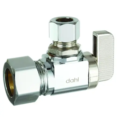 mini-ball Stop Valve, 5/8 x 3/8 in Connection, Compression, 250 psi Pressure, Manual Actuator Chrome