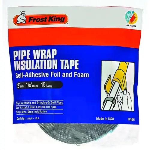 Pipe Wrap Kit, 15 ft L, 2 in W, 1/8 in Thick, 2 R-Value, Silver - pack of 12