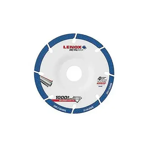 MetalMax Grinding Wheel, 4-1/2 in Dia, 0.05 in Thick, 7/8 in Arbor, Diamond Abrasive Blue/White MetalMax Grinding Wheel, 4-1/2 in Dia, 0.05 in Thick, 7/8 in Arbor, Diamond Abrasive Blue/White