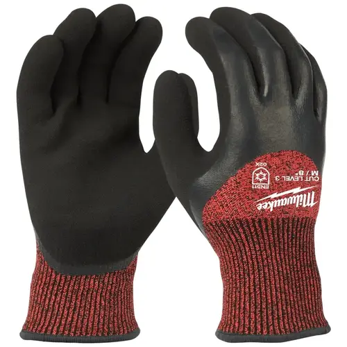 Winter Dipped Gloves, Men's, M, 7.2 to 7.5 in L, Elastic Knit Cuff, Latex Palm, Black/Red Pair