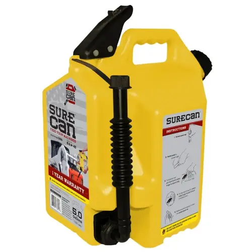 SUR50D1 Gas Can, 5 gal Capacity, Plastic, Yellow
