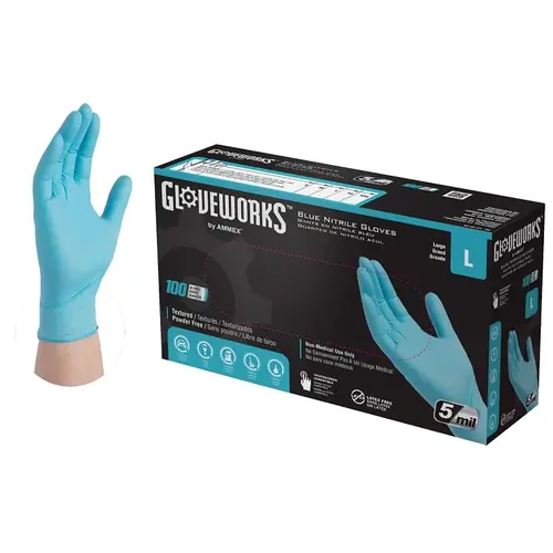 Non-Sterile Disposable Gloves, L, Nitrile, Powder-Free, Blue, 9-1/2 in L - pack of 100 Non-Sterile Disposable Gloves, L, Nitrile, Powder-Free, Blue, 9-1/2 in L - pack of 100