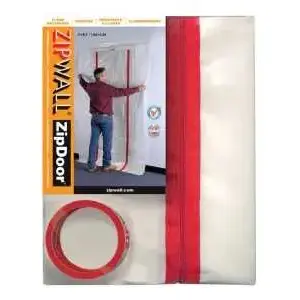 Zipwall ZDC ZipDoor Dust Barrier Door Kit, 4 ft L, 8 ft W, Plastic, Clear