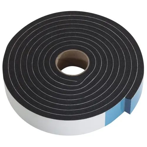Weatherstrip Tape, 1-1/4 in W, 3/8 in Thick, 10 ft L, Sponge Rubber, Black Weatherstrip Tape, 1-1/4 in W, 3/8 in Thick, 10 ft L, Sponge Rubber, Black