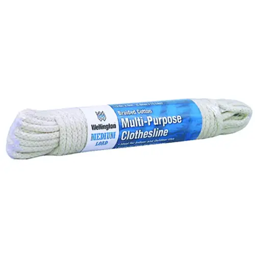 Clothesline, 50 ft L, Cotton, 12 lb Working Load White Clothesline, 50 ft L, Cotton, 12 lb Working Load White