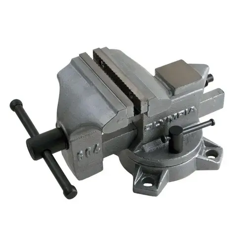 Bench Vise, 4 in Jaw Opening, 4 in W Jaw, 2 in D Throat, Iron, Heavy-Duty Permanent Pipe Jaw Powder-Coated