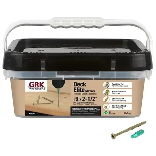 29212 Deck Screw, #9 Thread, 2-1/2 in L, Coarse Thread, Bugle Head, Star Drive, Steel, Polymer, 1100 PK Tan - pack of 800 29212 Deck Screw, #9 Thread, 2-1/2 in L, Coarse Thread, Bugle Head, Star Drive, Steel, Polymer, 1100 PK Tan - pack of 800