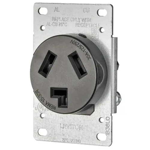 R20-05207-S10 Electrical Receptacle, 3 -Pole, 125/250 V, 30 A, NEMA: NEMA 10-30R, Black R20-05207-S10 Electrical Receptacle, 3 -Pole, 125/250 V, 30 A, NEMA: NEMA 10-30R, Black