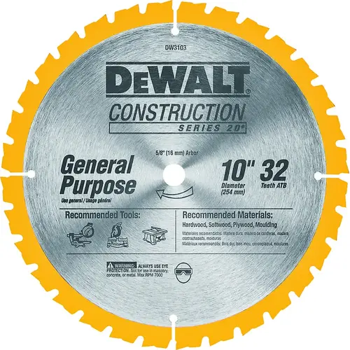 Saw Blade, 10 in Dia, 5/8 in Arbor, 32-Teeth, Carbide Cutting Edge Saw Blade, 10 in Dia, 5/8 in Arbor, 32-Teeth, Carbide Cutting Edge