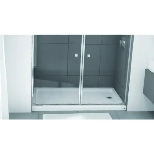 Shower Base, 60 in R, 32 in W, 5 in H, Steel, White, Alcove Installation