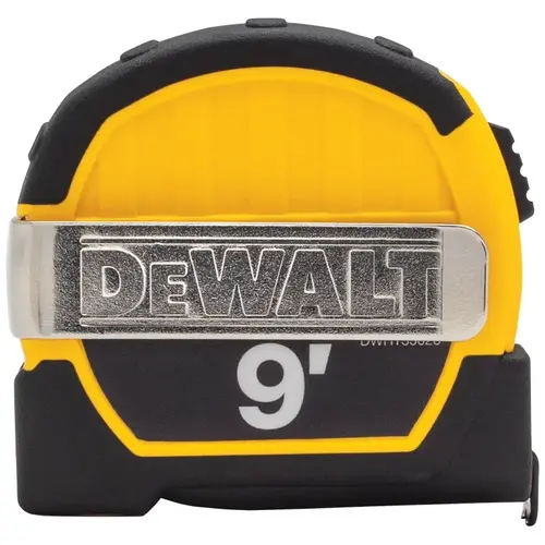 Magnetic Pocket Tape Measure, 9 ft L Blade, 1/2 in W Blade, Steel Blade, ABS Case, Black/Yellow Case
