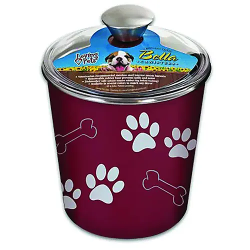 Pet Treat Canister, Plastic/Stainless Steel, Merlot - pack of 6 Pet Treat Canister, Plastic/Stainless Steel, Merlot - pack of 6