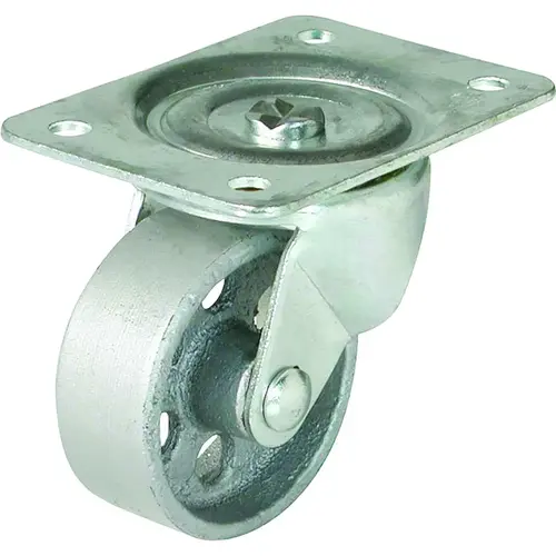 Swivel Caster, 4 in Dia Wheel, 1-1/2 in W Wheel, Cast Iron Wheel, 500 lb Silver Swivel Caster, 4 in Dia Wheel, 1-1/2 in W Wheel, Cast Iron Wheel, 500 lb Silver