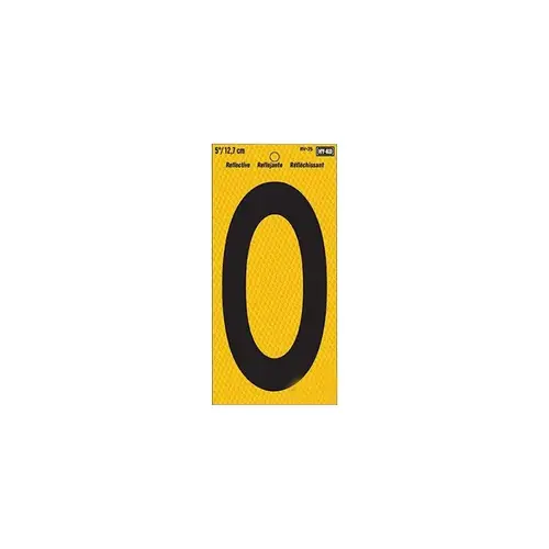 Reflective Sign, Character: 0, 5 in H Character, Black Character, Yellow Background, Vinyl