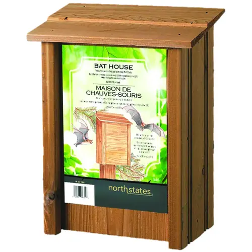 Bat House, 9 in W, 5-1/4 in D, 12 in H, Cedar Wood, Post, Fence Mounting Natural