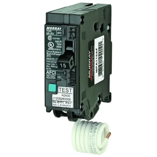 Circuit Breaker, AFCI, Combination, 15 A, 1 -Pole, 120 V, Common Trip, Plug Mounting Circuit Breaker, AFCI, Combination, 15 A, 1 -Pole, 120 V, Common Trip, Plug Mounting