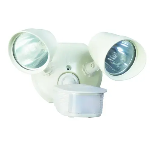 Flood Light, 120 V, 200 W, 2-Lamp, Halogen Lamp, Metal Fixture White Flood Light, 120 V, 200 W, 2-Lamp, Halogen Lamp, Metal Fixture White
