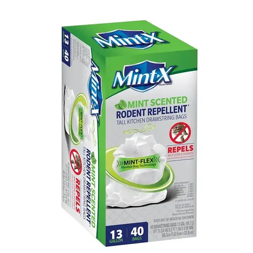 Tall Kitchen Bags 13 gal Mint Scent Drawstring 40 pk 0.9 mil White