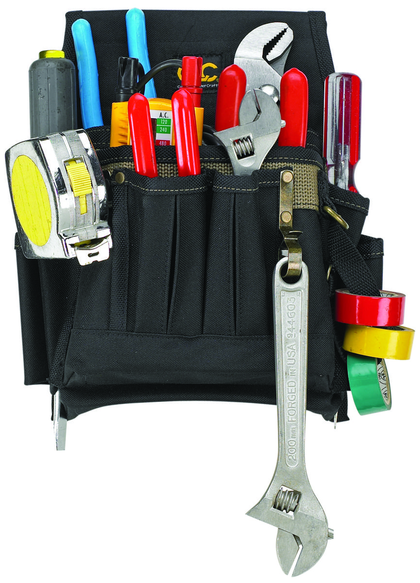 CLC 1505 Tool Works Series Tool Pouch, 10-Pocket, Polyester, Black/Tan, 7-1/2 in W, 11 in H, 6-1/4 in D