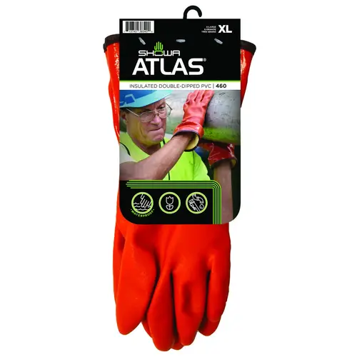 Insulated Coated Gloves, XL, 11-13/16 in L, Gauntlet Cuff, PVC Glove, Orange Insulated Coated Gloves, XL, 11-13/16 in L, Gauntlet Cuff, PVC Glove, Orange