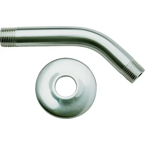 Shower Arm with Flange, 1/2 in Connection, IPS, 6 in L, Brass, Chrome Plated