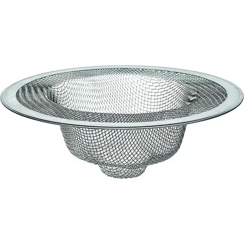 Mesh Strainer, 4-1/2 in Dia, Stainless Steel, 4-1/2 in Mesh, For: 4-1/2 in Drain Opening Kitchen Sink