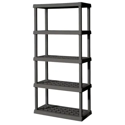 Shelving Unit, 36 in OAW, 18 in OAD, 75-1/8 in OAH, 5-Shelf, Plastic, Gray Shelving Unit, 36 in OAW, 18 in OAD, 75-1/8 in OAH, 5-Shelf, Plastic, Gray
