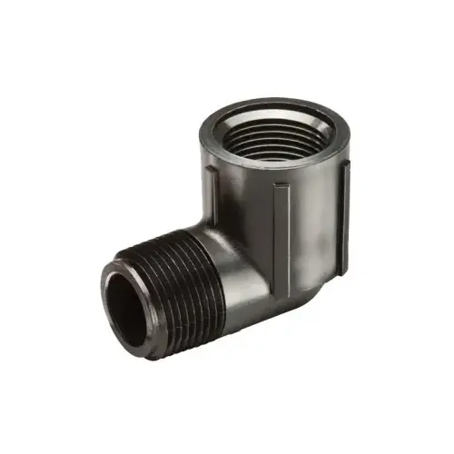Pipe Elbow, 3/4 in Connection, MNPT x FNPT, Plastic/Polyethylene, Black