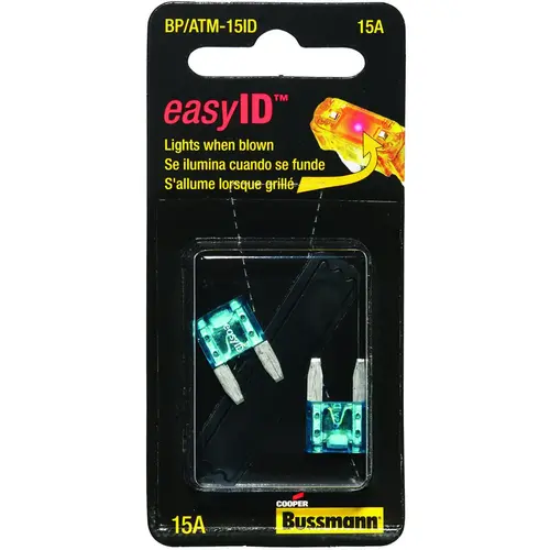 Automotive Fuse, Blade Fuse, 32 VDC, 15 A, 1 kA Interrupt Pair Blue Automotive Fuse, Blade Fuse, 32 VDC, 15 A, 1 kA Interrupt Pair Blue