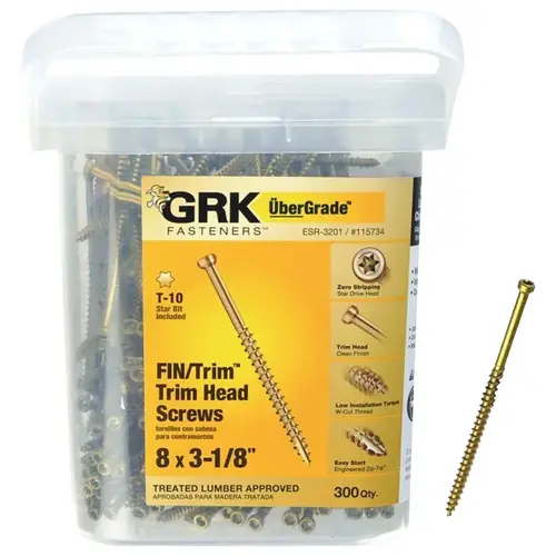 Finishing Screw, #8 Thread, 3-1/8 in L, Trim Head, Star Drive, Steel, 300 PK Yellow - pack of 300 Finishing Screw, #8 Thread, 3-1/8 in L, Trim Head, Star Drive, Steel, 300 PK Yellow - pack of 300