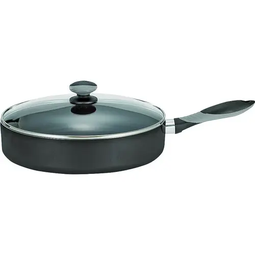 Jumbo Fry Pan, 12 in Dia, Aluminum, Black, Non-Stick: Yes, Dishwasher Safe: Yes, Soft-Grip Handle
