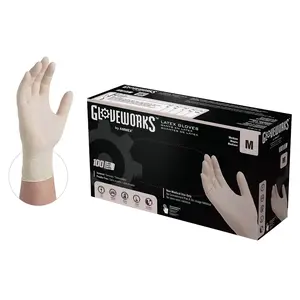 Gloveworks TLF44100 Disposable Gloves, M, Latex, Powder-Free, Ivory, 14.37 in L - pack of 100