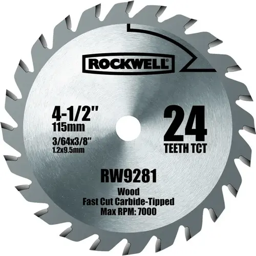 Circular Saw Blade, 4-1/2 in Dia, 3/8 in Arbor, 24-Teeth, Tungsten Carbide Cutting Edge