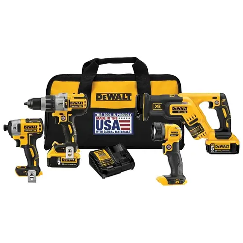 Combination Kit, Battery Included, 20 V, 4-Tool, Lithium-Ion Battery Black/Yellow Combination Kit, Battery Included, 20 V, 4-Tool, Lithium-Ion Battery Black/Yellow