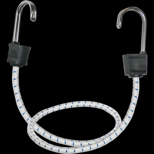Twin Anchor Bungee Cord, 18 in L, Rubber, Hook End White Twin Anchor Bungee Cord, 18 in L, Rubber, Hook End White