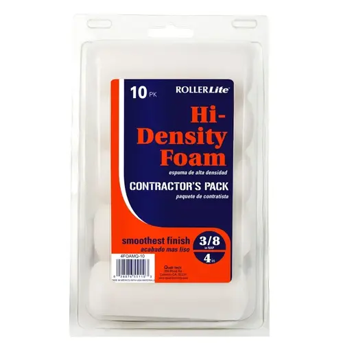 Hi-Density Foam Mini Roller Cover, 4 in L, Foam Cover, White - pack of 10