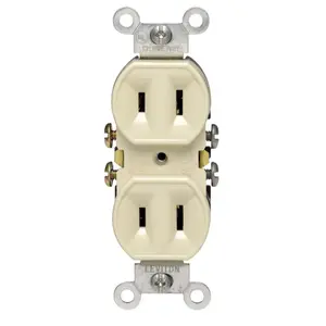 Leviton 223-I Duplex Receptacle, 2 -Pole, 15 A, 125 V, Side Wiring, NEMA: 5-15R, Ivory