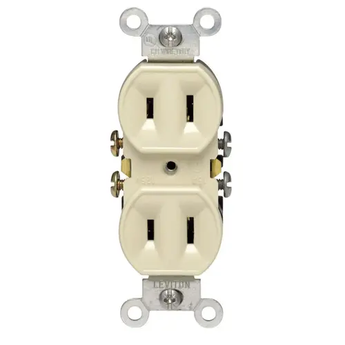 Duplex Receptacle, 2 -Pole, 15 A, 125 V, Side Wiring, NEMA: 5-15R, Ivory