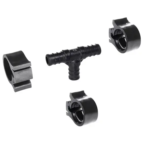 PEXLOCK Pipe Tee with Clamp, 1/2 in, Black, 100 psi Pressure