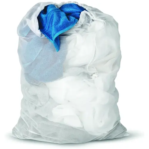 Mesh Laundry Bag, Drawstring Closure, Polyester, White - pack of 10 Mesh Laundry Bag, Drawstring Closure, Polyester, White - pack of 10